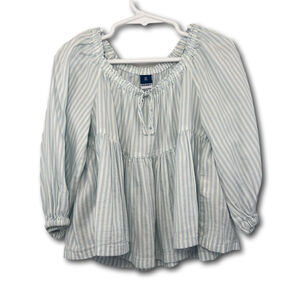 Old Navy Girls Swing Top Blouse White Blue Stripe Flowy Peasant Size XS (5)